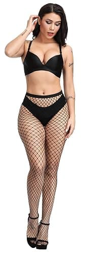 Pareberry Women's High Waisted Fishnet Tights Sexy Wide Mesh Fishnet Stockings thumbnail 2