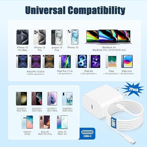 iPhone 15 Charger Fast Charging, 2Pack 10FT Long USB C to C iPhone Fast Charging Cable Cord with 20W USB C Fast Charger Block Adapter for iPhone 15/15 Pro/15 Pro Max/15 Plus, iPad 12.9/11/10.9/Air 5/4 - 2Pack 10FT C-C - 2 thumbnail 7
