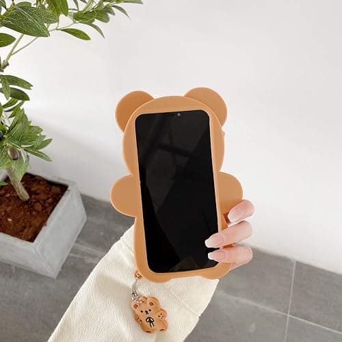 Yatchen Bear Case Compatible with iPhone 15,Kawaii Phone Cases Cute 3D Cartoon Teddy Bear with Keychain Women Girls Soft Silicone Shockproof Cover for iPhone 15 thumbnail 5