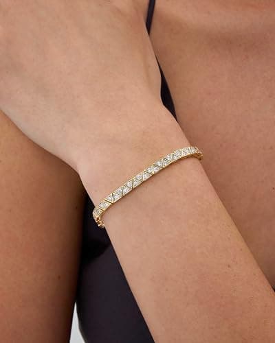 PAVOI 14K Gold Plated Tennis Bracelets for Women - Bezel Set Cubic Zirconia Bracelet - Simulated Diamonds Round, Trillion, Trinity, Radiant, Pear, Heart Cut Stones Wedding Jewelry Gifts for Brides thumbnail 2