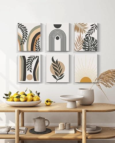 Boho Wall Art , Minimalist Wall Art , Boho Room Decor, Bohemian Moon Phases Wall Painting For Living Room Bedroom Kitchen Office Home Decor Set of 6, 8x10in (Framed) thumbnail 3