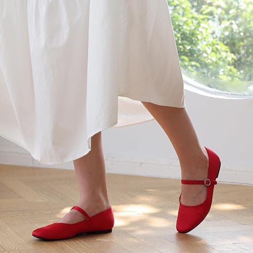 AprCoco Women's Flats Mary Jane Ballet Flats for Women Classic Square Toe Women Shoes Dressy Comfort Ankle Strap Flats for Women thumbnail 3