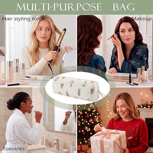 RSRSLEII Quilted Hair Tools Travel Bag with Bear Pattern, Hair Styling Accessories Storage Case for Curling Irons, Flat Irons and Styling Tools, Portable Travel Case(02Bear) thumbnail 7