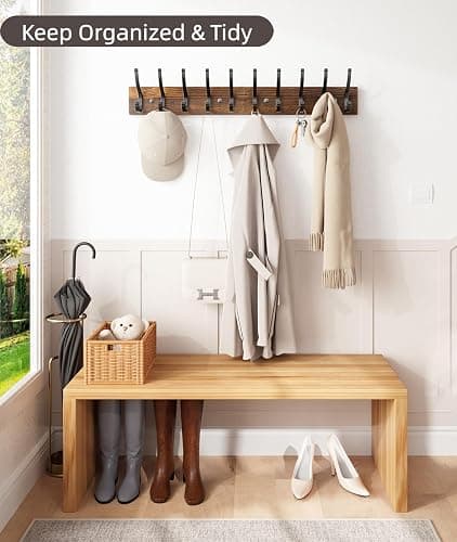 Optish 2 Pack Wooden Coat Rack Wall Mount, 16.1" Rustic Coat Hanger Hooks with 10 Double Hooks, Wall Coat Rack for Hat, Clothes, Bags, Jacket, Brown thumbnail 5