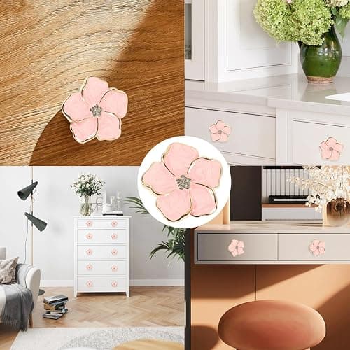 LLDYNW 4 pcs Petal Handles Colorful Drawer Knobs Flower Petal Cabinet Dresser Knobs for Girl's Room Dresser Cupboard Drawer Wardrobe Decorative Furniture Knobs (Pink) thumbnail 4