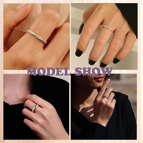 sawyofu Sterling Silver Adjustable Rings For Women 4pcs Cubic Zirconia 925 Silver Plated Wedding Stacking Rings Sets For Women Jewellery thumbnail 6