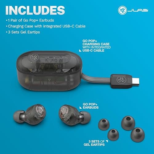 JLab Go Air Pop+ True Wireless Earbuds, in Ear Headphones, Bluetooth Earphones, 35H Playtime Ear Buds, Bluetooth Earbuds with Microphone, USB-C Charging Case, Dual Connect, EQ3 Sound, Clear thumbnail 7