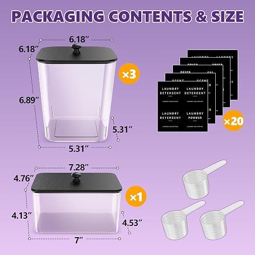 4 Pack Laundry Pods Container, Clear Laundry Room Organization Containers,Large Laundry Detergent Powder Storage Containers Black Wooden Lids & Labels, Acrylic Laundry Pods Holder for Scent Booster thumbnail 3