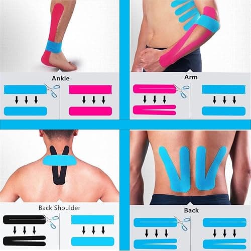 Kinesiology Tape Precut (3 Rolls,60 Precut Strips) Waterproof Sports & Athletic tape for Athletes - Therapeutic Physio Elastic Sports Tape Pain Relief Adhesive for Muscles Shin Splints Ankle Neck Knee & Shoulder 5m(Pink) thumbnail 5