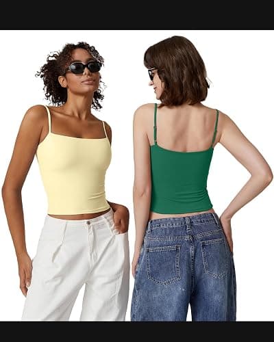 QINSEN Women's Double Lined Basic Tank Top Adjustable Spaghetti Straps Sleeveless Camisole Shirts thumbnail 3