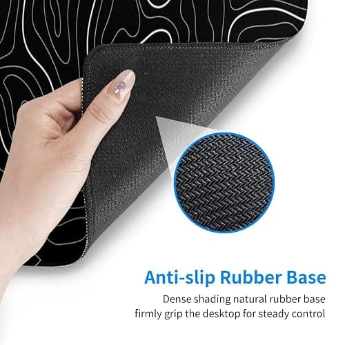 Abstract Topographic Map Black Mouse Pad Big Gaming Mouse Pad XXL Mousepad Large Keyboard Mat with Non-Slip Rubber Base Stitched Edges Mouse Mat Desk Pad for Gaming and Office thumbnail 4