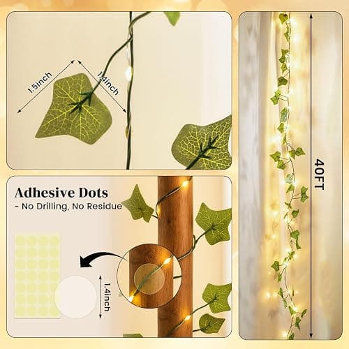 DomeStar Vines with Light for Bedroom, 40Ft 120 LED Fairy Lights with Vines, Curtain String Lights with Remote for Dorm, Wedding, Party, Wall, Indoor, Outdoor Holiday Home Decor thumbnail 7