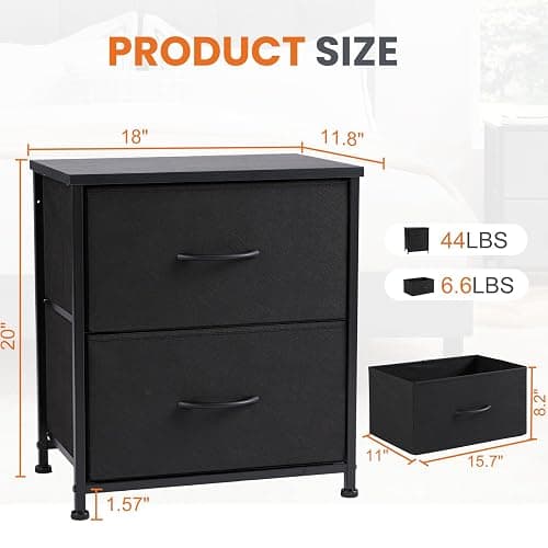 Sweetcrispy Nightstand Set of 2 with 2 Storage Drawers, 20" Height Small Bed Side Furniture End Table, Wooden Top Fabric Cabinet Kids Mini Dresser for Bedroom, Closet, Entryway, College Dorm thumbnail 3