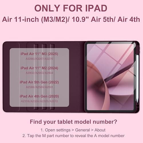 Harvopu Compatible for iPad Air 11 Inch/Air 5th 4th Generation Case with Keyboard - Folio Keyboard Cover with Pencil Holder for iPad Air 11-inch M3/M2 (2025/2024), Air 5/Air 4 (Mulberry) thumbnail 2