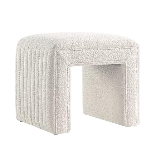 Get Set Style Vanity Stool Chair,Boucle Ottoman Foot Stool Modern Ottoman Footstool with Wood Legs Sofa Bench Extra Seating for Living Room, Entryway, Office (Fully Assembled) - White thumbnail 2