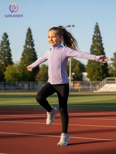 Girls Athletic Zip-Up Jacket – Long Sleeve Lightweight Outerwear with Pockets for Active Kids thumbnail 4