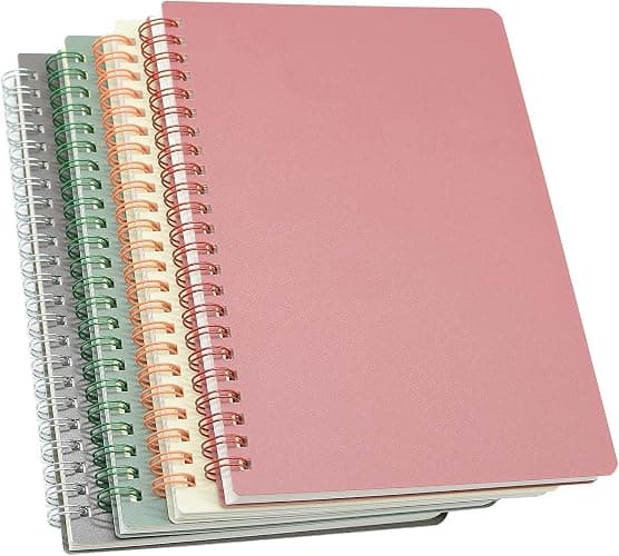 Yansanido Spiral Notebook, 4 Pcs 4 Color A5 Size Thick Plastic Hardcover 8mm Ruled Paper 80 Sheets (160 Pages) Journal for School and Office Supplies (4 Pcs A5) - Image 1