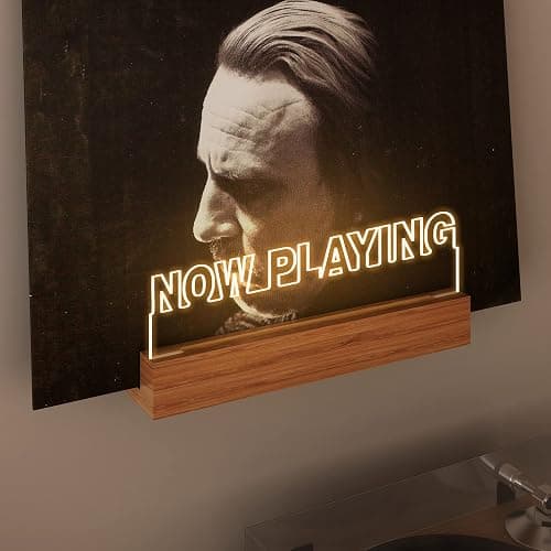 Schallplatten Wandhalterung, Beleuchtung Now Playing Vinyl Record Stand, Now Spinning Plattenspieler-Ständer, Holz-Acryl-Halter für Vinyl-Album-Display und Lagerung mit warmen weißen Farbe Lichter - Image 1
