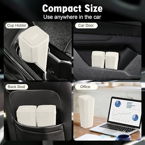 Car Trash Can with Lid - 2 Packs Mini Car Garbage Can Bin for Cup Holder - Beige Small Leakproof Vehicle Trash Bin for Back Seat, Cute Automotive Accessories Organizers and Storage for Door SUV Truck thumbnail 3