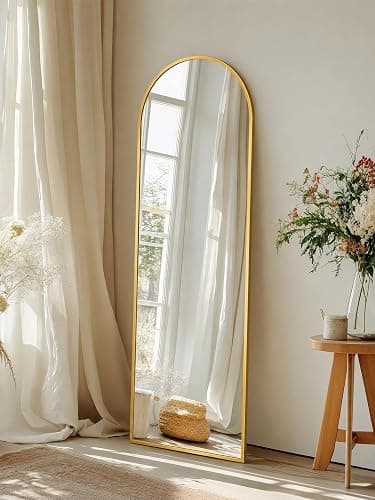 Coomily Full Length Mirror with Stand, 56"x14" Arched Full Body Mirror, Large Stand Up Aluminum Frame Floor Freestanding Hanging Leaning Mounted for Bedroom Living Room Entryway Gold thumbnail 3