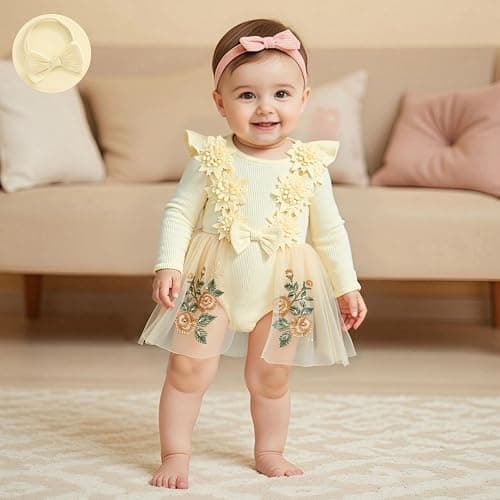 Baby Girl Fall Winter Clothes Long Sleeve Romper Dress + Socks + Headband Newborn Infant Cute Casual Outfits thumbnail 2