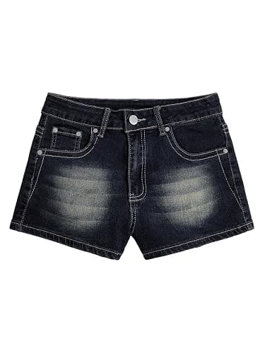 WDIRARA Women's Cross Embroidery Rhinestone Denim Shorts Y2k Grunge Punk Jean Shorts thumbnail 2