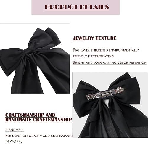 FYIMUYI Silky Satin Oversized Long-tail Bow Clip, Large Black Hair Bow for Women Girl, Hair Accessories with Long Tail, 1Pcs thumbnail 2