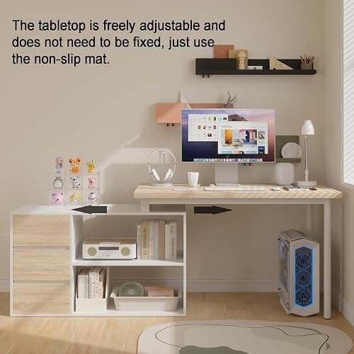 Bobve L Shaped Computer Desk, 47 Inch Home Office Desk with File Drawers & Storage Shelves, Small Corner Computer Desk for Small Space (White + Walnut) thumbnail 4