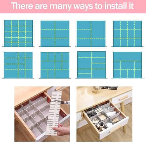 acDesign 40Pcs Grid Drawer Dividers, Adjustable Drawer Organizer for Socks, Underwear, Lingerie, Makeup, Bedroom Office Kitchen Storage (White) thumbnail 7