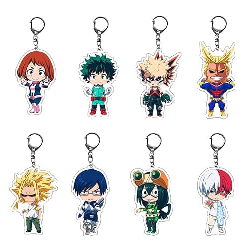 YLEAFUN 6/8 Pcs MHA Keychains set Cute Acrylic Pendant Izuku Midoriya Todoroki Toga Himiko Anime Key Rings Decoration Gift - Image 1