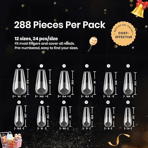 Beetles Gel Nail Tips Medium Coffin Etch X, 12 Sizes 288Pcs Pre Shaped Half Matte Full Cover Press On False Nails Tips Acrylic Fake Nail Extensions Kit Easy DIY Salon Manicure Gift for Women thumbnail 3