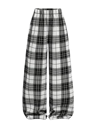 SOLY HUX Girl's Wide Leg Plaid Pants Elastic Waist Casual Baggy Sweatpants Fall Clothes - Image 1