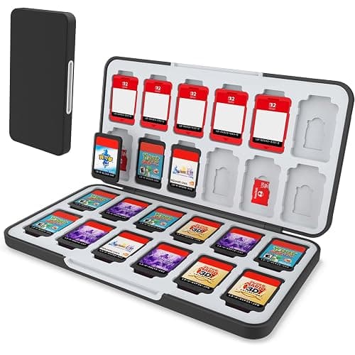 HEIYING Game Card Case for Nintendo Switch 2 & Switch OLED & Lite,Portable Black Memory Storage Holder with 24 Game Card Slots and 24 Micro SD Cards Slots - Black - Image 1