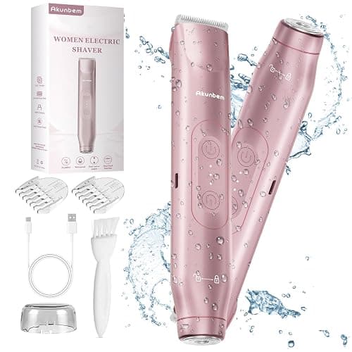 Akunbem Bikini Trimmer for Women - 2 in 1 Electric Razors for Women - Dual Head Electric Shaver - IPX7 Waterproof Wet & Dry Use Body Hair Trimmer and Facial Hair Remover for Bikini Underarm Leg Arm - Image 1