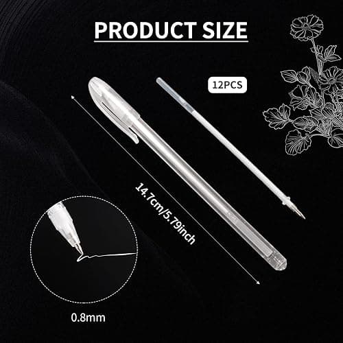 WYTNB 12Pcs Ink Pen Highlight Fine Liner, 0.8mm Fine Point Gel Pens (White) | Waterproof Rollerball Pens for Black Paper, Line Drawing Highlighter for Drawing Writing Card Making thumbnail 2