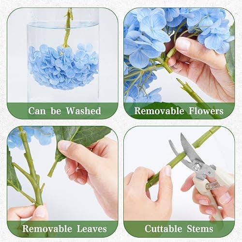 4 Pcs Blue Hydrangea Artificial Flowers, Latex Real Touch Hydrangea Flowers, 19.6'' Full Faux Hydrangea Flowers Fake Flowers for Home Decor Party Wedding Centerpiece Bouquet Floral Arrangements thumbnail 7