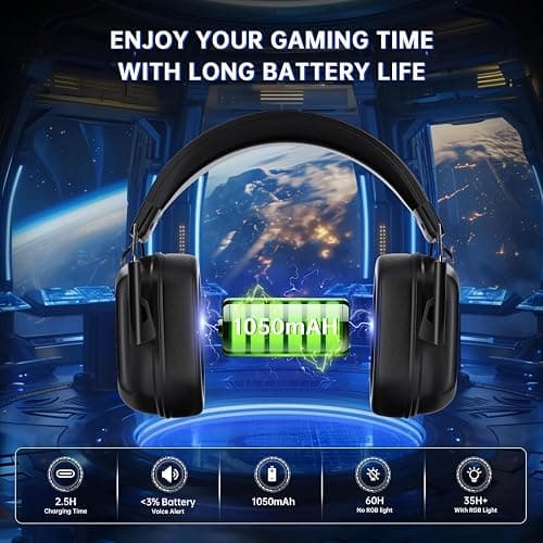 RYR Wireless Gaming Headset for Xbox Series X|S, Xbox One, PC, PS4/5, Mac, Switch, Mobile, 3D Surround Sound, Bluetooth 5.3, 60H Battery, Gaming Headphones with Detachable Noise Canceling Mic-Black thumbnail 6