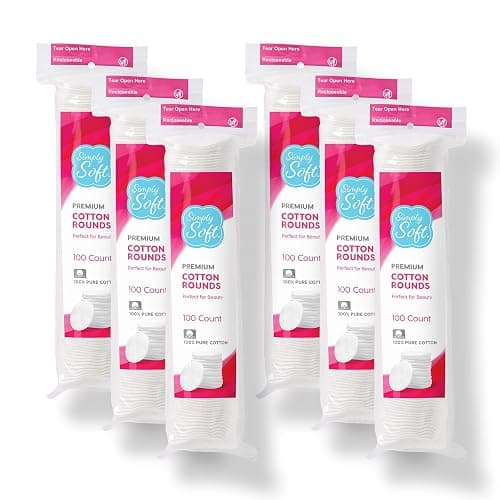 Simply Soft Premium Cotton Rounds, 100% Pure Cotton, Absorbent Cotton Pads, 100 Count (Pack of 6) - 100 Count (Pack of 6) - Image 1