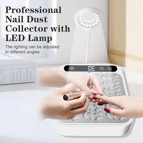 Aedcbaide Nail Dust Collector Nail Salon, Adjustable Suction Power Dust Extractor Nails with LED Light for Acrylic Nail Removal, 1 Reusable Filter & 1 Brush & 2 Nail Files (White) thumbnail 2