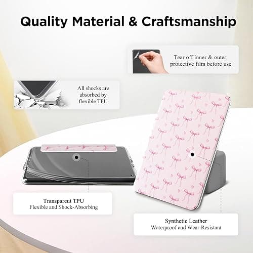Vane Oak Magnetic Detachable Case for All-New 7" Kindle Paperwhite 12th Gen 2024 and Kindle Colorsoft Signature Edition, Light PU Leather Cover Case with Auto Wake/Sleep, Pink Bow Tie thumbnail 6