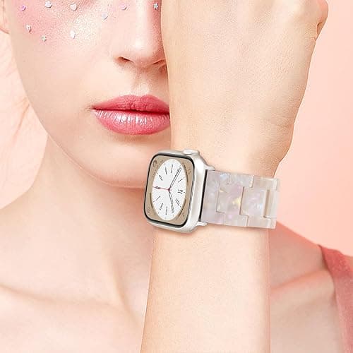 V-MORO Resin Bands Compatible with Apple Watch Series 8/7/9/10/11 Starlight Buckle Fashion Lightweight Cute Watch Strap for iwatch Series SE/6/5/4/3/2/1(Aurora White,42mm/41mm/40mm/38mm) thumbnail 7