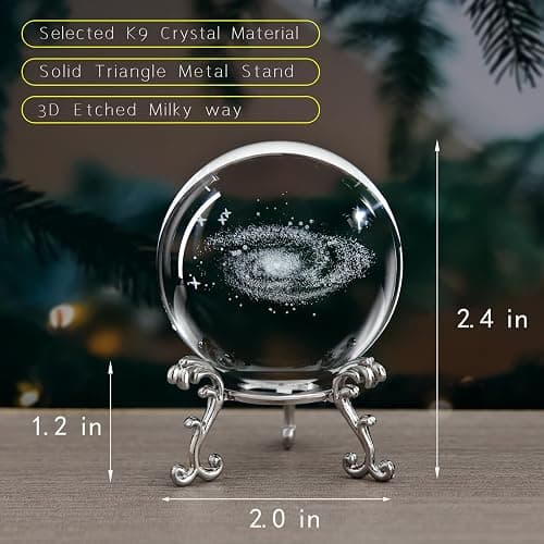 3D Laser Etched Galaxy Crystal Ball with Stand, 60mm Glass Sphere Decorative Balls Paperweight, Space Milky Way Astronomy Gifts thumbnail 2