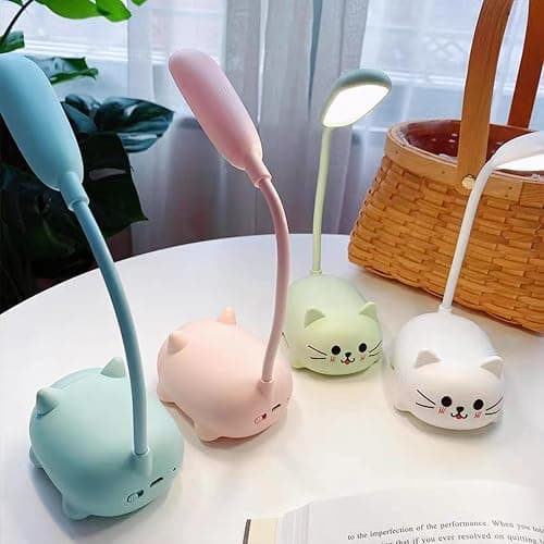 Neioaas LED Desk Lamp for Kids, Cute Cat Lamp USB Rechargeable Reading Light,Portable LED Table Light, Flexible Gooseneck Eye-Care Cartoons Small Desk Lamp Girls Gifts (Blue) thumbnail 5