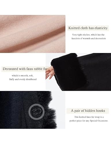 SUFCOMOU Women Cape Poncho with Fur Trim Winter Faux Fur Shawl Wrap Coat Sleeveless Cardigan Cloak (Black) thumbnail 5