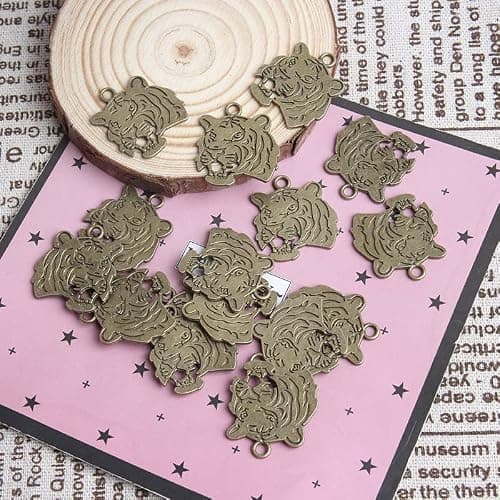 Opexicos 100Pcs Tiger Face Charms Tiger Pendants Antiqued Silver Tone Double Sided Making DIY Handmade Accessories Craft 27 x 24 mm thumbnail 8