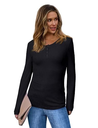 SAMPEEL Womens Long Sleeve Henley Shirts Slim Fit Tops 2025 Casual Fashion Outfits Basic Trendy T-Shirts Soft Clothing thumbnail 2