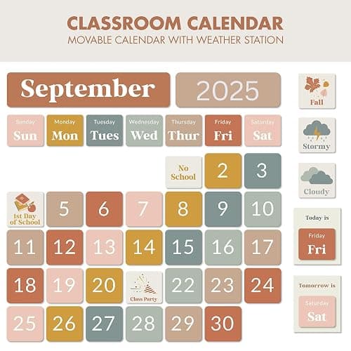 The Ultimate Classroom Calendar Pocket Chart for Kids - Beautiful Calendar with Educational Cards for Easy Learning - Fun Boho Classroom/Teacher Must Have Supplies That Fits Nicely w/Any School Decor thumbnail 6