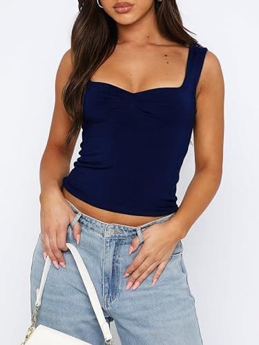 ForeFair Women Sleeveless Sexy Backless Going Out Crop Top Y2K Strappy Ruched Tank Top Summer Tight Slim Fit Cute Tops thumbnail 2