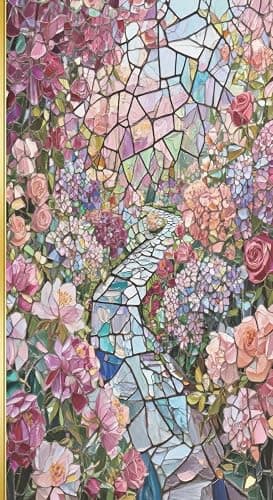 Fensterfolie Blickdicht 40x100CM Rosa Lila Blumen Sichtschutzfolie Fenster von Aussen Anti-Uv,Fenster Folie Blickschutz für Badezimmer, Duschkabine Sowie Türen, Umkleide thumbnail 3
