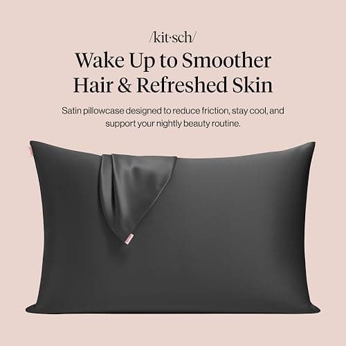 Kitsch Satin Pillowcase with Zipper - Standard Size, Charcoal | Softer Than Silk Pillow Cases, Smooth Cooling Satin Pillow Case for Hair and Skin, Wrinkle-Free, Machine Washable thumbnail 3